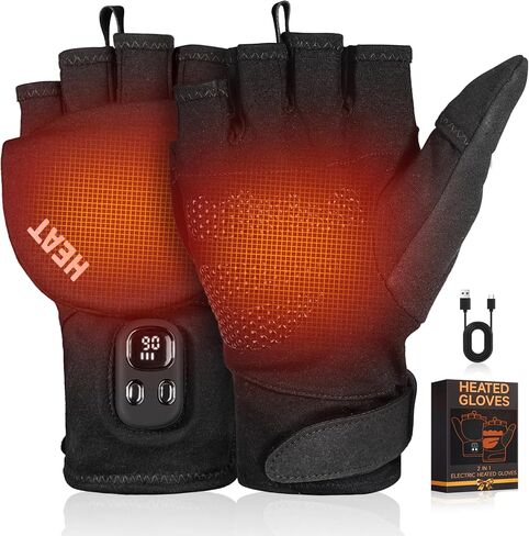 Heated Gloves for Men Women – 2 in 1 Full & Half Finger Design, Rechargeable Electric Heated Gloves with Touchscreen, Gifts for Christmas, Winter Hand Warmer for Work, Game, Cycling, Skiing, Medium in Saudi Arabia