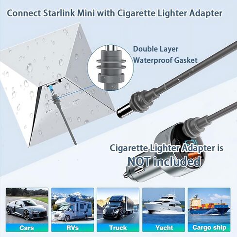 كابل طاقة 6.6FT 16AWG 100W DC إلى DC لكابلات شحن Starlink Mini مع حشية مقاومة للماء بطبقتين للاستخدام في الهواء الطلق (كابل رمادي فقط، 6.6FT) in Kuwait