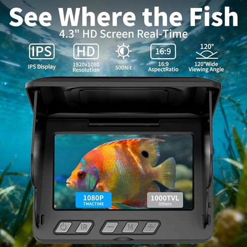 Underwater Fishing Camera,4.3 Inch HD Fishing Camera with 12 Infrared Night Vision Lights, 1000TVL Wide Angle IP68 Waterproof Fishing Camera for Lake Boat Kayak Ice Fishing in Saudi Arabia