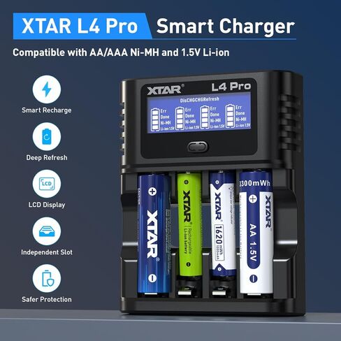 XTAR L4 Pro aa Charger with Batteries 8pcs AA 4150mwh Rechargeable Lithium aa Batteries in Saudi Arabia