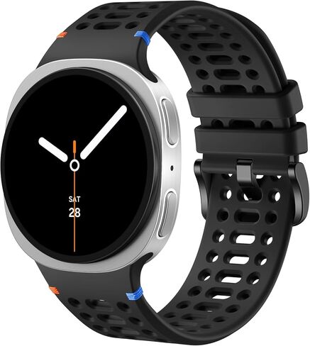 Maledan لساعة Samsung Galaxy Watch 8 Band 40mm 44mm/ Galaxy Watch 8 Classic Band 46mm، أربطة رياضية مسامية من السيليكون الناعم لساعة Samsung 8 Bands/ 8 Classic Men Women، أسود in Saudi Arabia