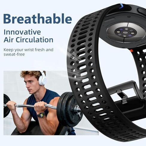 Maledan لساعة Samsung Galaxy Watch 8 Band 40mm 44mm/ Galaxy Watch 8 Classic Band 46mm، أربطة رياضية مسامية من السيليكون الناعم لساعة Samsung 8 Bands/ 8 Classic Men Women، أسود in Saudi Arabia