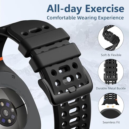 Maledan لساعة Samsung Galaxy Watch 8 Band 40mm 44mm/ Galaxy Watch 8 Classic Band 46mm، أربطة رياضية مسامية من السيليكون الناعم لساعة Samsung 8 Bands/ 8 Classic Men Women، أسود in Saudi Arabia