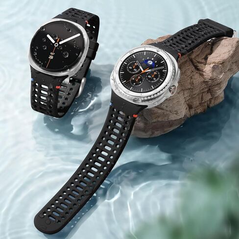 Maledan لساعة Samsung Galaxy Watch 8 Band 40mm 44mm/ Galaxy Watch 8 Classic Band 46mm، أربطة رياضية مسامية من السيليكون الناعم لساعة Samsung 8 Bands/ 8 Classic Men Women، أسود in Saudi Arabia