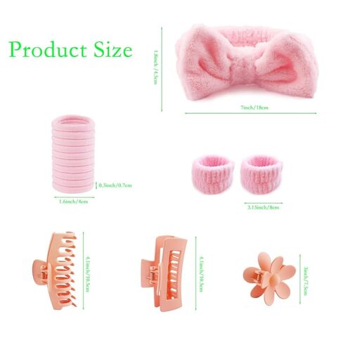 16 Pcs Face Wash Headband Wristband Hair Clips Ponytail Holders Set for Women, Soft Headband, Plastic Claw Clips, Elastics Hair Tie for Facial Skincare Makeup -Pink in Saudi Arabia