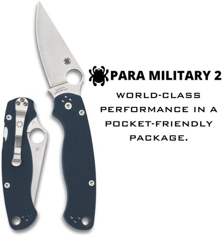 سكين جيب Spyderco Para Military 2 قابل للطي مع شفرة فولاذية 3.4 بوصة CPM SPY27 ومقبض G-10 - سكين EDC للرجال والنساء، مثالي للصيد والتكتيكي والتخييم والبقاء على قيد الحياة - PlainEdge - C81GPCBL2 in Kuwait