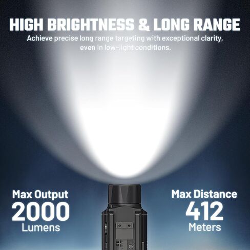 AIMWIN WL20 Weapon Light 2000 Lumen 451 Yards Long Range with Strobe Mode USB-C Rechargeable Tactical Flashlight Fit GL/Picatinny Rail Mounted Light in Kuwait
