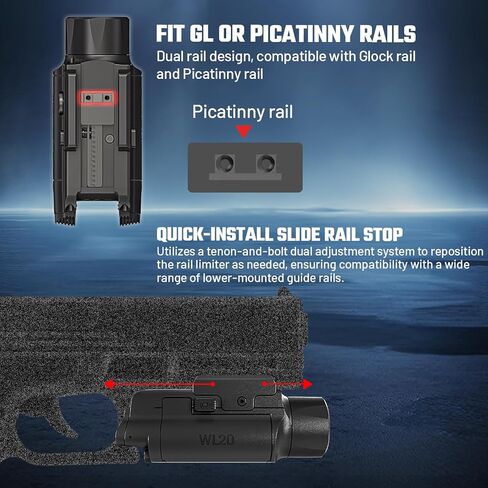 AIMWIN WL20 Weapon Light 2000 Lumen 451 Yards Long Range with Strobe Mode USB-C Rechargeable Tactical Flashlight Fit GL/Picatinny Rail Mounted Light in Kuwait
