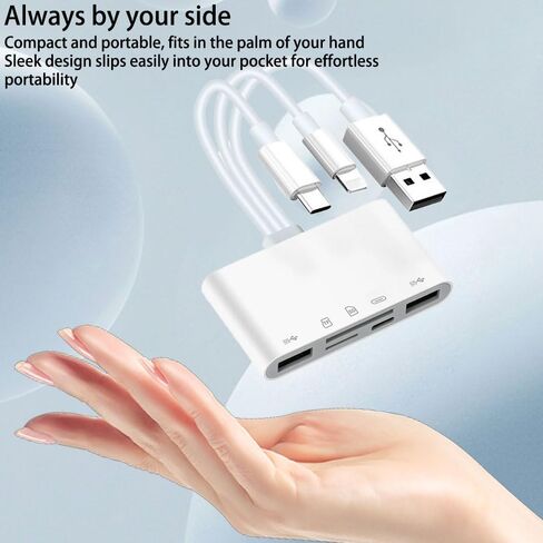 قارئ بطاقات ذاكرة متعدد الأجهزة، محول USB OTG 5 في 1، مع فتحات بطاقات Micro SD وSD، يدعم SD/Micro SD/SDHC/SDXC/MMC لأجهزة i-Phone/i-Pad وUSB C وUSB A in Kuwait