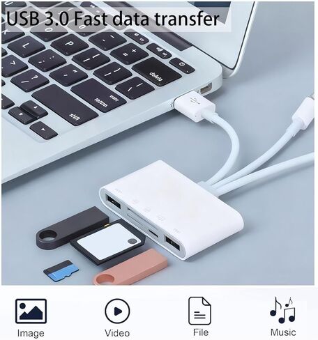 قارئ بطاقات ذاكرة متعدد الأجهزة، محول USB OTG 5 في 1، مع فتحات بطاقات Micro SD وSD، يدعم SD/Micro SD/SDHC/SDXC/MMC لأجهزة i-Phone/i-Pad وUSB C وUSB A in Kuwait