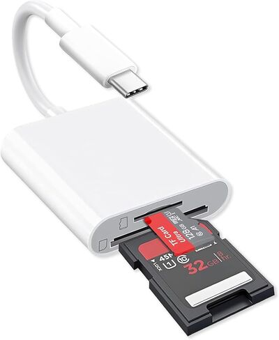 قارئ بطاقة SD USB C لجهاز iPhone 15/16/17/Mac/iPad، قارئ بطاقة الذاكرة بفتحة بطاقة مزدوجة يدعم SD وTF Card Trail Camera Viewer محول بطاقة SD المحمولة قارئ بطاقة Micro SD بدون توصيل التطبيق وتشغيله in Kuwait