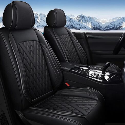 أغطية مقاعد السيارة مجموعة كاملة تناسب Hyundai Elantra 2017-2025 2026: 5 ملحقات داخلية للسيارات، واقيات غطاء مقعد السيارة من الجلد الصناعي الفاخر المقاوم للماء مع دعم قطني (أسود) in Kuwait