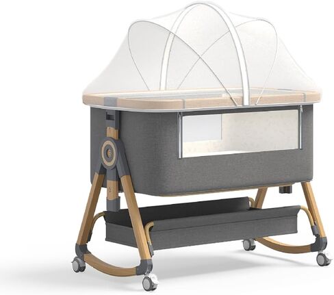 Baby Bassinet, 4 In 1 Portable Bassinet Bedside Sleeper with Wheels Comfy Mattress and Storage Basket, Moises Para Bebe 6 Adjustable Height Rocking Bedside Bassinet for Baby Newborn Boys Girls in Kuwait