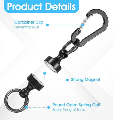 Magnet Key Chain, 2Pcs Magnetic Key Chain Strongest Magnetic Carabiner for Fly Fishing Magnet Metal Hooks, Black and White in Saudi Arabia