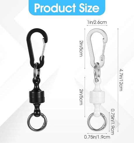 Magnet Key Chain, 2Pcs Magnetic Key Chain Strongest Magnetic Carabiner for Fly Fishing Magnet Metal Hooks, Black and White in Saudi Arabia