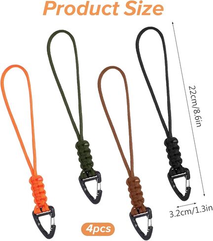 4-Pack Paracord Lanyard, Paracord Keychain Braided Rope Paracords Lanyards Key Chain with Triangle Buckle Carabiner Clip Men/Women Heavy Duty Hook for Car Key Outdoor Survival Camping Hiking, 4 Colors in Saudi Arabia