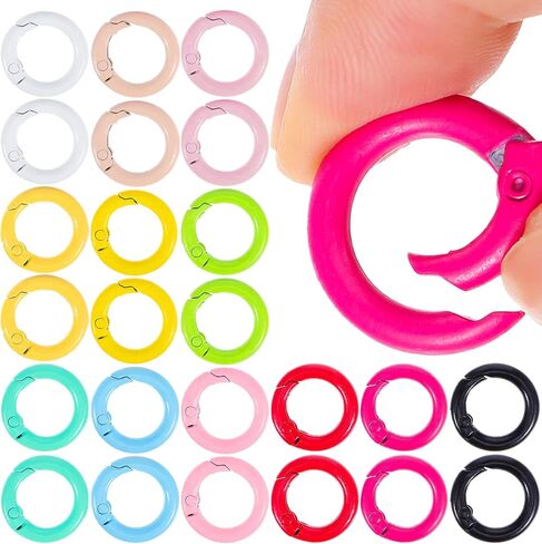 24 قطعة مشبك حلقي زنبركي ملون على شكل حرف O لسلاسل المفاتيح حلقات مفاتيح معدنية دائرية مشبك زنبركي مفتاح مشبك سلسلة مفاتيح لحقيبة الحرف اليدوية (12 لونًا) in Kuwait