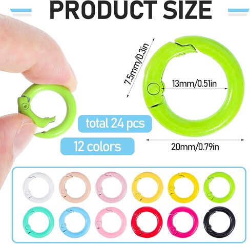 24 قطعة مشبك حلقي زنبركي ملون على شكل حرف O لسلاسل المفاتيح حلقات مفاتيح معدنية دائرية مشبك زنبركي مفتاح مشبك سلسلة مفاتيح لحقيبة الحرف اليدوية (12 لونًا) in Kuwait