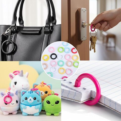 24 قطعة مشبك حلقي زنبركي ملون على شكل حرف O لسلاسل المفاتيح حلقات مفاتيح معدنية دائرية مشبك زنبركي مفتاح مشبك سلسلة مفاتيح لحقيبة الحرف اليدوية (12 لونًا) in Kuwait