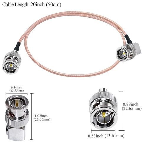 TUOLNK 2PCS RG179 BNC Jumper Cable, 75ohm BNC Male to Male HD-SDI Extension Cable 20inch (50cm), Right Angle Pigtail Jumper Coaxial for SDI, Video, WiFi Antenna in Saudi Arabia