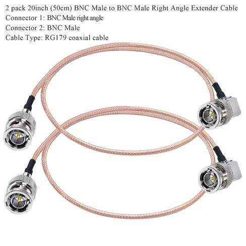 TUOLNK 2PCS RG179 BNC Jumper Cable, 75ohm BNC Male to Male HD-SDI Extension Cable 20inch (50cm), Right Angle Pigtail Jumper Coaxial for SDI, Video, WiFi Antenna in Saudi Arabia
