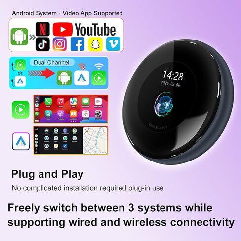 Wireless CarPlay Magic AI Box for BMW/Mercedes/Audi, 3.2" Touch Screen, Android Multimedia Adapter with Netflix YouTube, Supports Wireless CarPlay, Android Auto, Plug & Play in Saudi Arabia