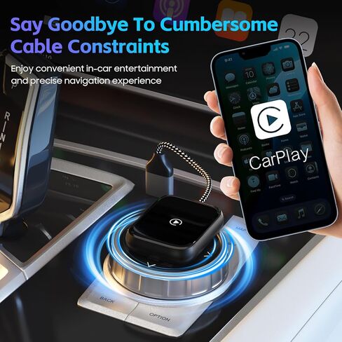 محول CarPlay اللاسلكي لأجهزة Apple iPhone، تحويل CarPlay السلكي إلى لاسلكي، دونجل تشغيل السيارة الصغير مع اتصال بلوتوث بالتوصيل والتشغيل، 2 محول USB-A إلى نوع C لمزيد من أنواع السيارات (أسود، متوسط) in Kuwait
