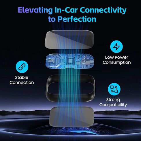 محول CarPlay اللاسلكي لأجهزة Apple iPhone، تحويل CarPlay السلكي إلى لاسلكي، دونجل تشغيل السيارة الصغير مع اتصال بلوتوث بالتوصيل والتشغيل، 2 محول USB-A إلى نوع C لمزيد من أنواع السيارات (أسود، متوسط) in Kuwait