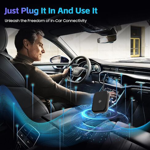 محول CarPlay اللاسلكي لأجهزة Apple iPhone، تحويل CarPlay السلكي إلى لاسلكي، دونجل تشغيل السيارة الصغير مع اتصال بلوتوث بالتوصيل والتشغيل، 2 محول USB-A إلى نوع C لمزيد من أنواع السيارات (أسود، متوسط) in Kuwait