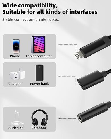 محول مقبس سماعة الرأس Lightning إلى 3.5 مم (2 في 1) لهاتف iPhone 14 13 12 Pro Max شاحن سماعة الرأس AUX موصل كابل الصوت لسماعات Apple MFI المعتمدة ومحول شحن لملحقات السيارة iPad in Saudi Arabia