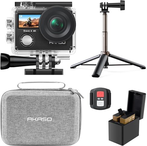 AKASO Brave 4 Action Camera 4K 30fps with 64GB MicroSD Card Bundle 20MP Ultra HD 131FT Waterproof Underwater Camera EIS WiFi Remote Control 5X Zoom Sport Cameras with Bicycle Accessories Kit in Saudi Arabia