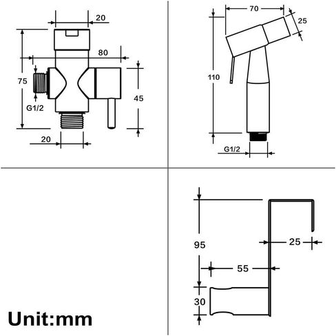 Brushed Stainless Steel Single ColdToilet Sprayer,Square Silver Nozzle,Shattaf Sprayer Best Used for Personal Hygiene and Potty Toilet Sprayer in Kuwait