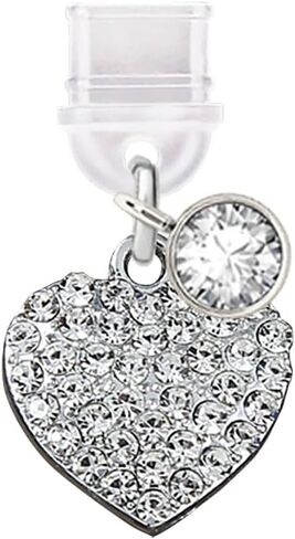 ELISE & FONDA TP497 Type-C Charging Port Anti Dust Plug Little Crystal Love Heart Cell Phone Charm for iPhone 15/16/Samsung/OnePlus/Xiaomi/oppo Android Phones (White) in Saudi Arabia