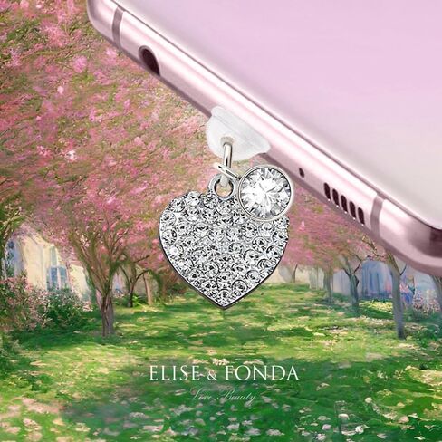 ELISE & FONDA TP497 Type-C Charging Port Anti Dust Plug Little Crystal Love Heart Cell Phone Charm for iPhone 15/16/Samsung/OnePlus/Xiaomi/oppo Android Phones (White) in Saudi Arabia