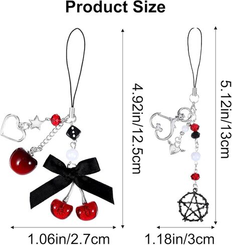 Cute StarBow Cherry Keychain, 2pcs Aesthetic Bag Charms, Phone Charms Strap, Black Red Kawaii Phone Charm for Bag Keychain Camera, Pendant Decor, Y2K Phones Accessories in Kuwait