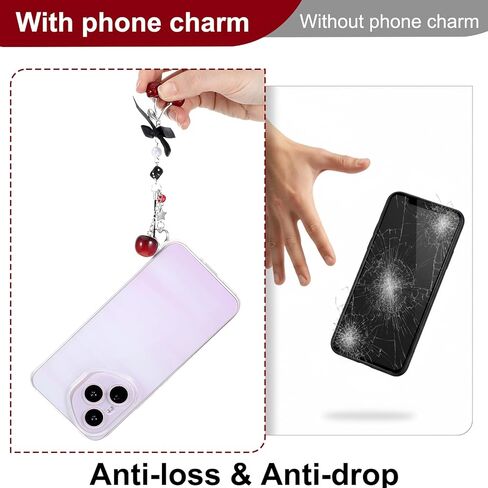 Cute StarBow Cherry Keychain, 2pcs Aesthetic Bag Charms, Phone Charms Strap, Black Red Kawaii Phone Charm for Bag Keychain Camera, Pendant Decor, Y2K Phones Accessories in Kuwait
