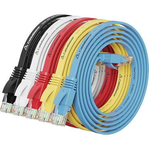 Cat 6 Ethernet Cable 10 ft (5 Pack) (at a Cat5e Price but Higher Bandwidth) Cat6 Internet Network Cable Flat - Ethernet Patch Cables Short - Computer LAN Cable with Snagless RJ45 Connectors in Saudi Arabia