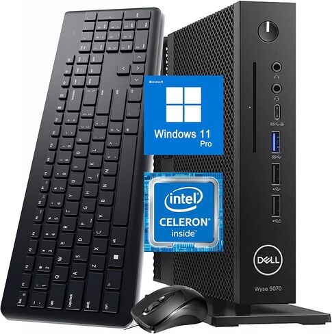 كمبيوتر مكتبي صغير Dell Wyse 5070، Intel Celeron J4105، ذاكرة وصول عشوائي 8 جيجابايت، 256 جيجابايت SSD، واي فاي، بلوتوث، دعم 4K، لوحة مفاتيح وماوس، Windows 11 Pro (متجدد) in Kuwait