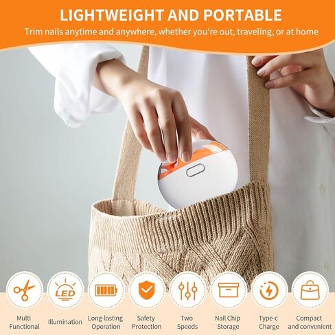 مقص أظافر كهربائي، ماكينة تشذيب أظافر كهربائية للأطفال، مبرد أظافر أوتوماتيكي 2 في 1 قابل لإعادة الشحن مع ضوء LED وتخزين مشبك أظافر للأطفال وكبار السن والبالغين (أرجواني) in Kuwait