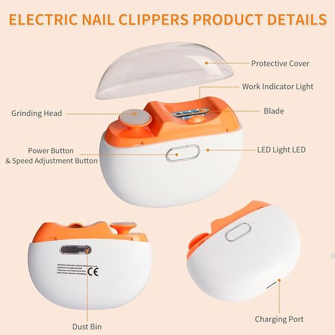 مقص أظافر كهربائي، ماكينة تشذيب أظافر كهربائية للأطفال، مبرد أظافر أوتوماتيكي 2 في 1 قابل لإعادة الشحن مع ضوء LED وتخزين مشبك أظافر للأطفال وكبار السن والبالغين (أرجواني) in Kuwait