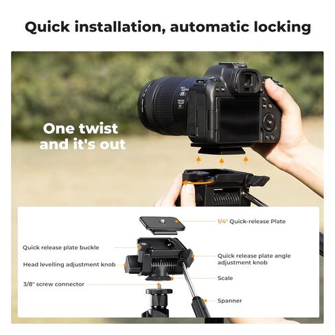K&F CONCEPT Camera Tripod 76" for Travel, Video Tripod with 3-Way Head, Aluminum Lightweight Camera Stand for DSLR, Tripod for Smartphone with Mobile Phone Holder O234A5+BV01 in Saudi Arabia