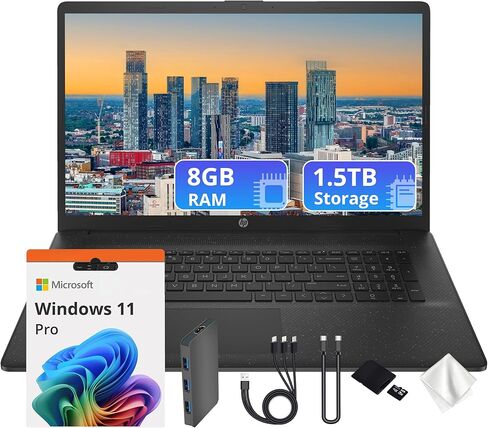HP كمبيوتر محمول للأعمال مقاس 17.3 بوصة HD+، Intel Core i7-1255U، Iris Xe Graphics، ذاكرة وصول عشوائي 32 جيجابايت، تخزين 2 تيرابايت (1 تيرابايت PCIe SSD&1 تيرابايت مجموعة محطة إرساء)، لوحة مفاتيح كاملة الحجم، كاميرا عالية الدقة 720 بيكسل، HDMI، ويندوز 11  in Kuwait