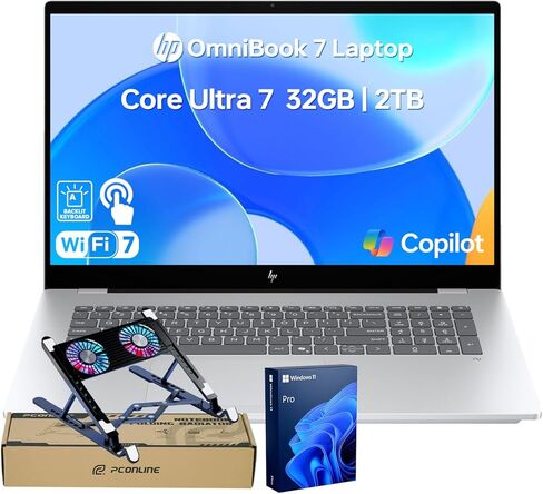 HP OmniBook (العلامة التجارية Envy Next) 7 17 كمبيوتر محمول للمحترفين، شاشة لمس FHD مقاس 17.3 بوصة، أداء فائق 7 258 فولت لتعدد المهام، ذاكرة وصول عشوائي 32 جيجابايت، 1 تيرابايت SSD، Wi-Fi 7، W11P، حزمة مع مبرد كمبيوتر محمول PCO in Kuwait