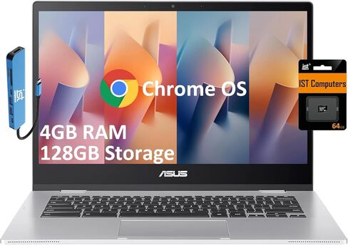 ASUS Chromebook CX14 Laptop (14" FHD Touchscreen, Intel Celeron N4500, 8GB RAM, 256GB Storage (128GB eMMC +128GB SD Card)) Home & Student, Webcam, Spill-Resistant, Wi-Fi, IST HUB, Chrome OS, CX1405CKA in Kuwait