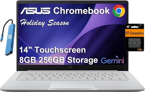 ASUS Chromebook CX14 Laptop (14" FHD Touchscreen, Intel Celeron N4500, 8GB RAM, 256GB Storage (128GB eMMC +128GB SD Card)) Home & Student, Webcam, Spill-Resistant, Wi-Fi, IST HUB, Chrome OS, CX1405CKA in Saudi Arabia