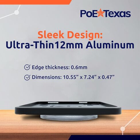 حامل جداري لجهاز iPad من الجيل العاشر من PoE Texas مع مؤشر حالة LED، قاعدة تثبيت على سطح الكمبيوتر اللوحي من الألومنيوم الأسود في غرفة الاجتماعات، تطبيق Dash - مزود بمحول AF-USBC-JB PoE in Kuwait