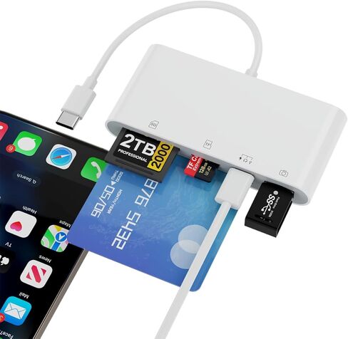 فتحة بطاقة ذكية 5 في 1 متعددة USB C SD/TF/Smart + قارئ بطاقة ذاكرة USB OTG لهاتف iPhone 16/iPad Pro، قارئ بطاقات الهوية الذكية CAC للوصول العسكري المشترك لهاتف iPhone 16 15/iPad Pro/Mac/Samsung/Laptop/Tablet in Saudi Arabia