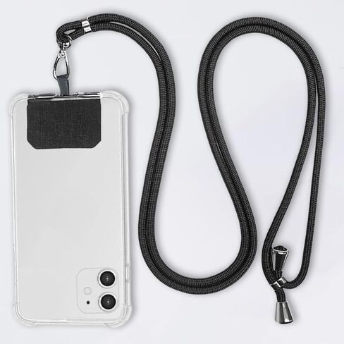 Black Crossbody Phone Lanyard with Patch Anti-lost Adjustable Mobile Phone Necklace Strap Detachable Tether Tabs Neck Band in Saudi Arabia