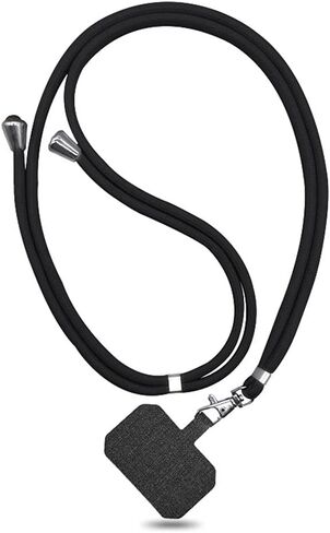 Black Crossbody Phone Lanyard with Patch Anti-lost Adjustable Mobile Phone Necklace Strap Detachable Tether Tabs Neck Band in Saudi Arabia