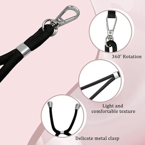 Black Crossbody Phone Lanyard with Patch Anti-lost Adjustable Mobile Phone Necklace Strap Detachable Tether Tabs Neck Band in Saudi Arabia